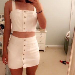 Two piece white jean skirt set